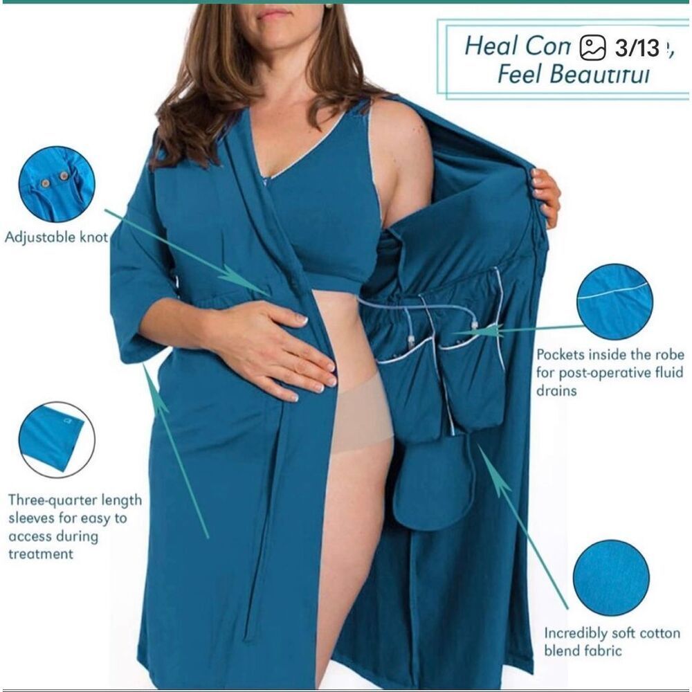 Brobe Post Surgery Royal Blue Robe 6 Internal Pockets Sz L NWOT